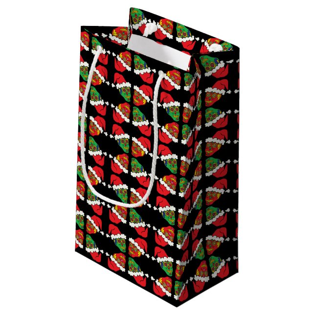 Xmas Santa Sugar Skulls Small Gift Bag (Back Angled)