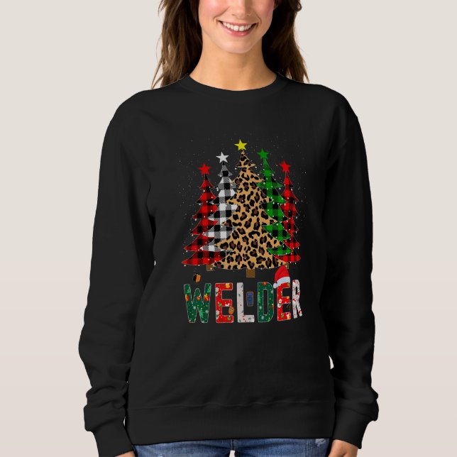 Xmas Santa Welder Leopard Plaid Print Christmas Tr Sweatshirt (Front)