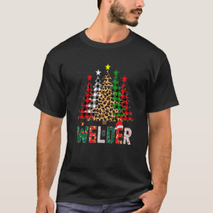 Xmas Santa Welder Leopard Plaid Print Christmas Tr T-Shirt
