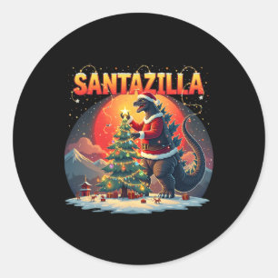 Xmas Santazilla Funny Christmas Holiday Monster Di Classic Round Sticker