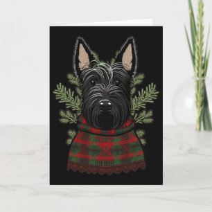 Xmas Scottie Santa On Christmas Scottish Terrier  Card