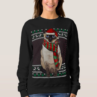 Xmas Siamese Cat Santa Hat Ugly Christmas Sweatshirt
