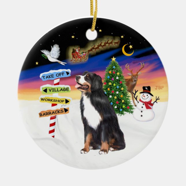 Xmas Signs - Bernese Mountain Dog Ceramic Tree Decoration (Front)
