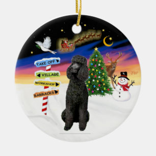 Xmas Signs - Black Standard Poodle Ceramic Ornament