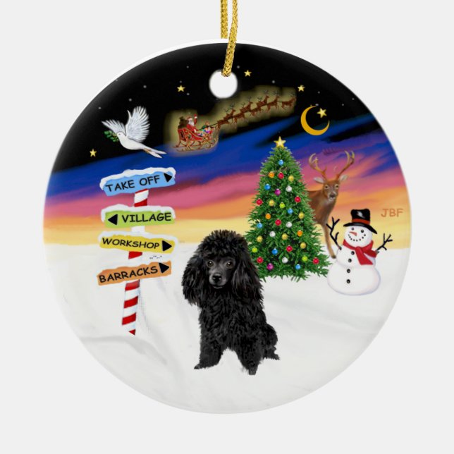 Xmas Signs - Black Toy Poodle Ceramic Ornament (Front)