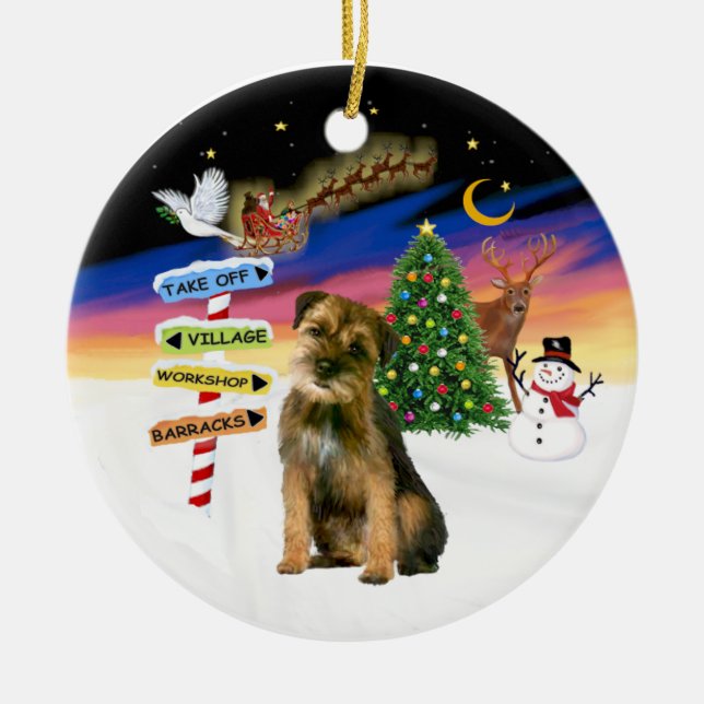 Xmas Signs - Border Terrier Ceramic Tree Decoration (Front)