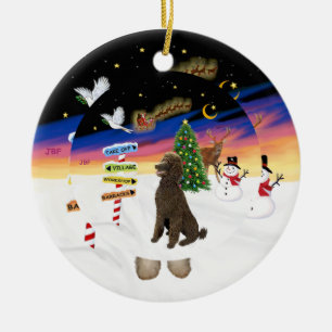 Xmas Signs - Chocolate Standard Poodle Ceramic Ornament