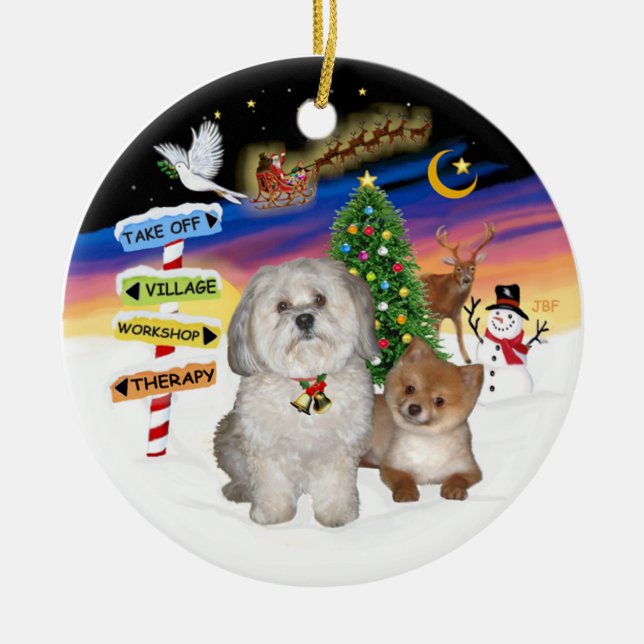 Xmas Signs - Havanese & Pomeranian Ceramic Ornament (Front)