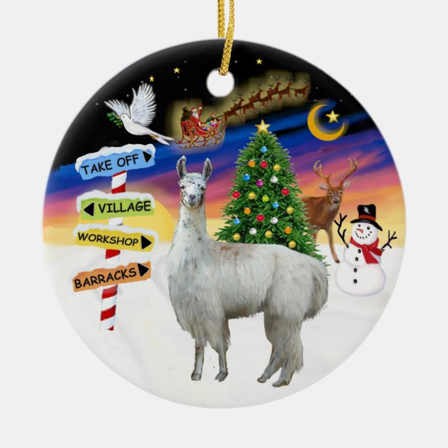 Xmas Signs - Llama 12 Ceramic Tree Decoration (Front)