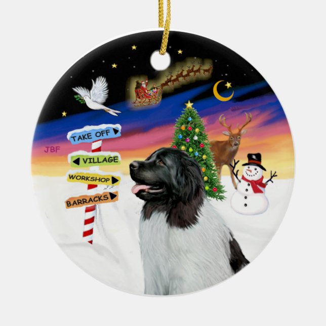 Xmas Signs - Newfie Landseer Ceramic Tree Decoration (Front)