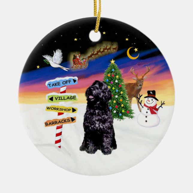 Xmas Signs - Portuguese Water Dog (Sit) Ceramic Ornament (Front)