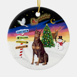Xmas Signs - Red Doberman Ceramic Ornament