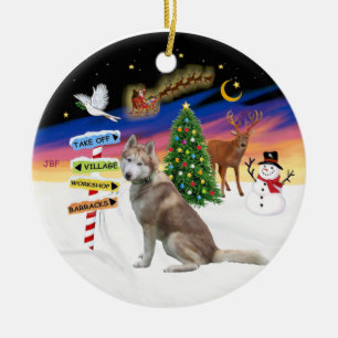 Xmas Signs - Red Siberian Husky Ceramic Tree Decoration