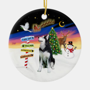 Xmas Signs - Siberian Husky #1 Ceramic Ornament
