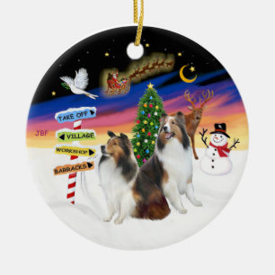 Xmas Signs - Two Shetland Sheepdogs (D-L) Ceramic Tree Decoration
