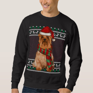 Xmas Silky Terrier Dog Santa Hat Ugly Christmas Sweatshirt