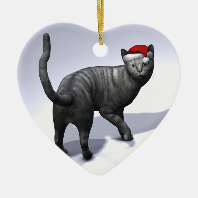 Xmas Silver Tabby Ceramic Ornament (Front)