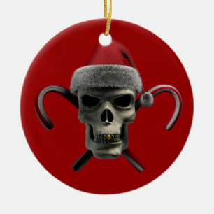 Xmas Skull Ceramic Tree Decoration