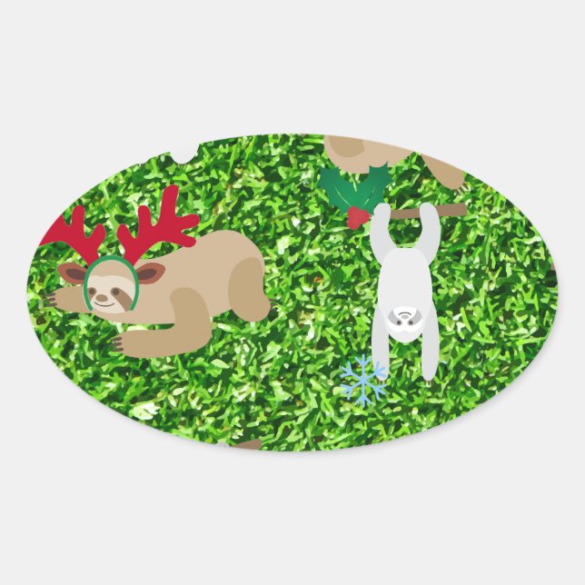 xmas sloth oval sticker (Front)