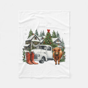 Xmas Small Town Christmas Boot Santa Highland Cow Fleece Blanket