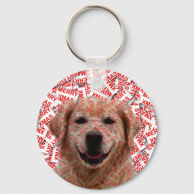 Xmas Smiling Golden Retriever Dog Key Ring (Front)