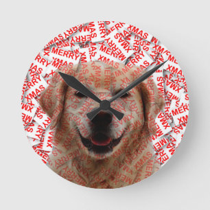 Xmas Smiling Golden Retriever Dog Round Clock