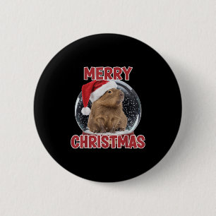 Xmas Snow Globe Merry Christmas Capybara 6 Cm Round Badge