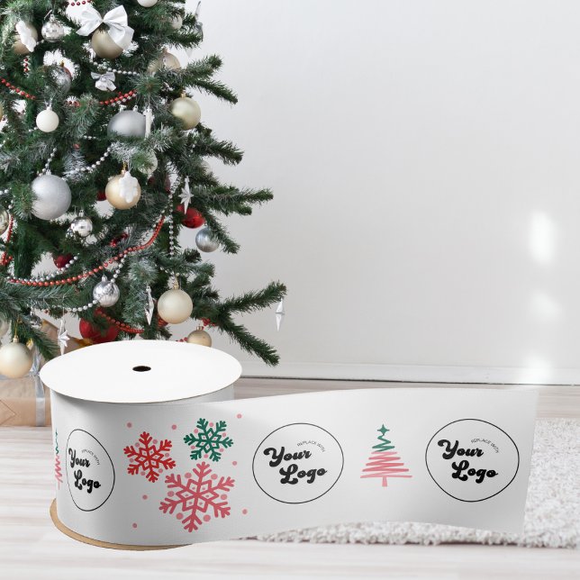 Xmas Snowflake Tree Custom Business Company Logo  Satin Ribbon (Creator Uploaded)
