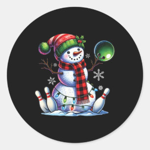 Xmas Snowman Playing Bowling Ll And Pins Christmas Classic Round Sticker
