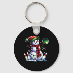 Xmas Snowman Playing Bowling Ll And Pins Christmas Key Ring