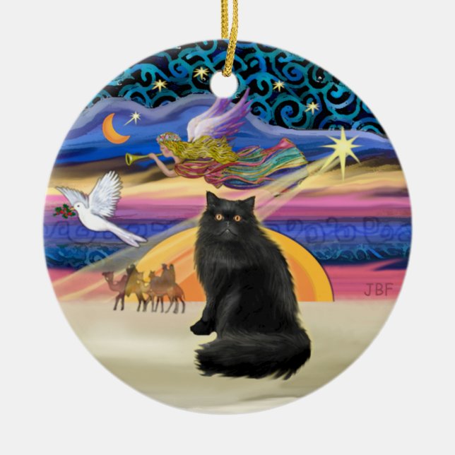 Xmas Star - Black Persian cat Ceramic Tree Decoration (Front)