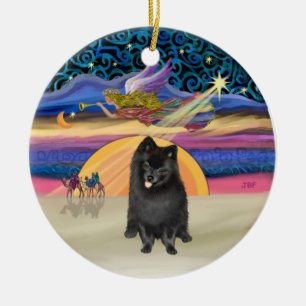 Xmas Star - Black Pomeranian Ceramic Ornament