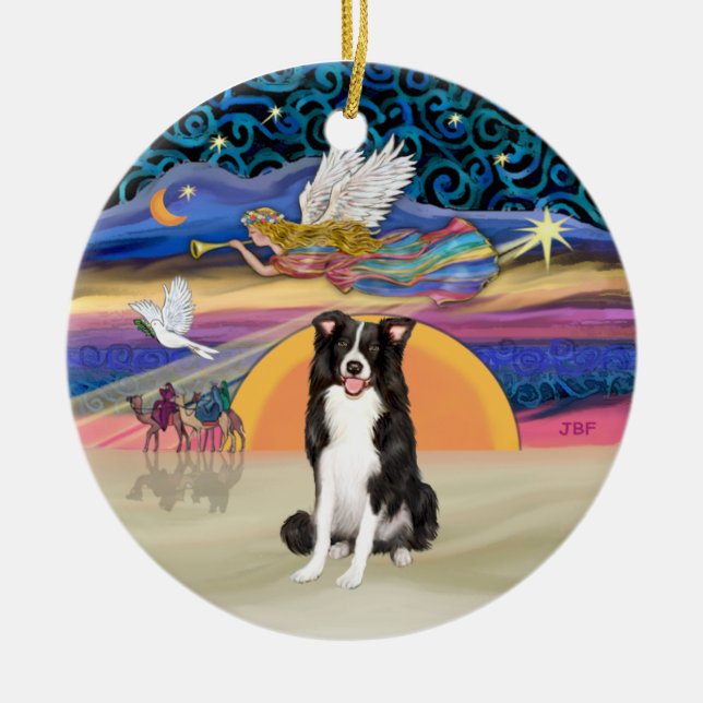 Xmas Star - Border Collie Ceramic Ornament (Front)