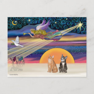 Xmas Star - Brown and Orange Tabby cats (two) Holiday Postcard