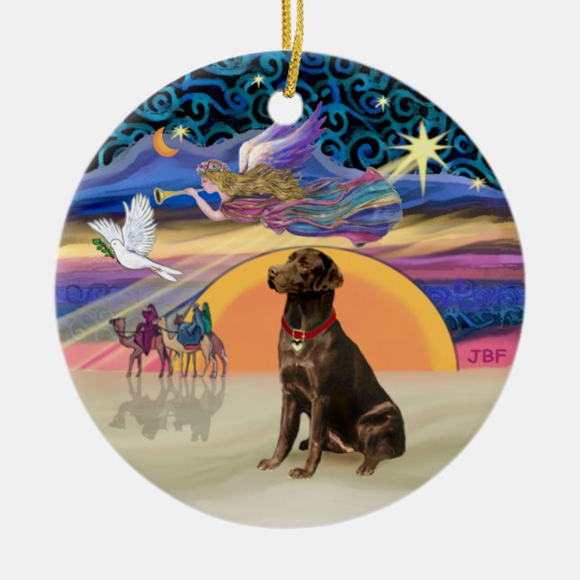 Xmas Star - Chocolate Labrador Ceramic Ornament (Front)