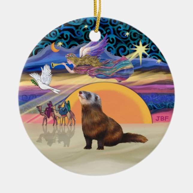 Xmas Star - Ferret 1 Ceramic Tree Decoration (Front)