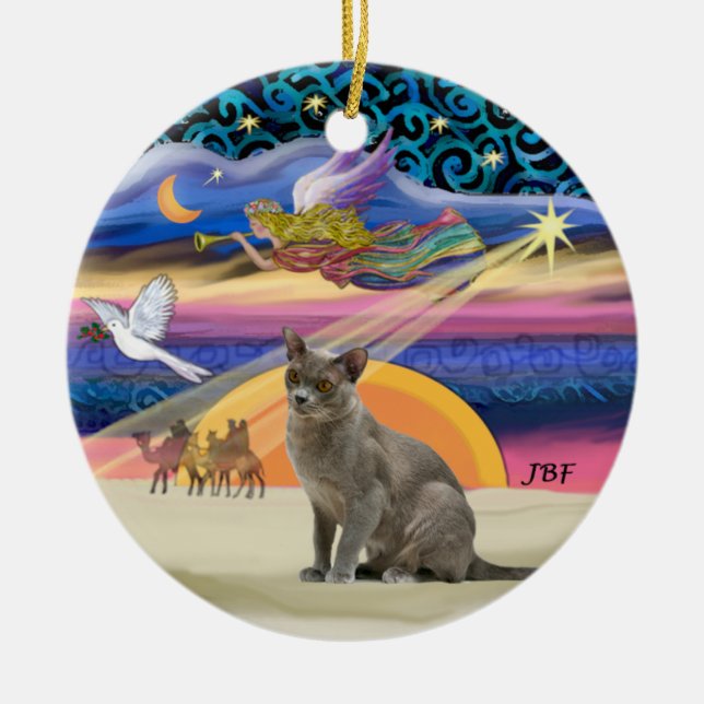 Xmas Star - Russian Blue cat Ceramic Ornament (Front)
