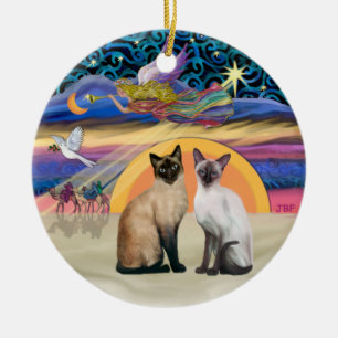 Xmas Star - Two Siamese cats Ceramic Ornament