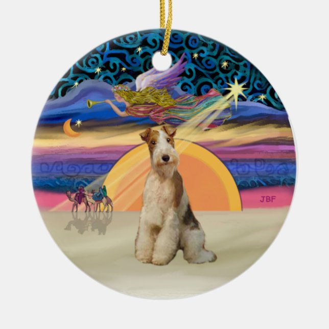 Xmas Star - Wire Fox Terrier #3 Ceramic Ornament (Front)