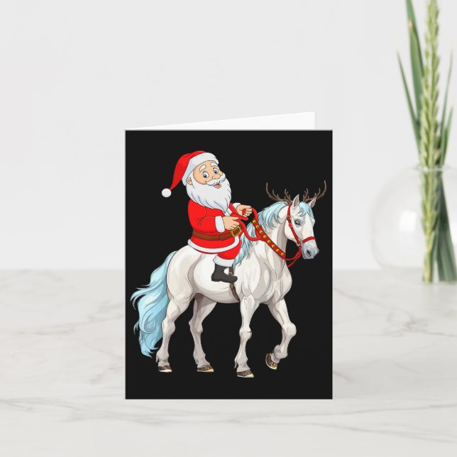Xmas Style Reindeer Santa Riding Horse Christmas  Card (Front)