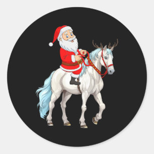 Xmas Style Reindeer Santa Riding Horse Christmas Classic Round Sticker