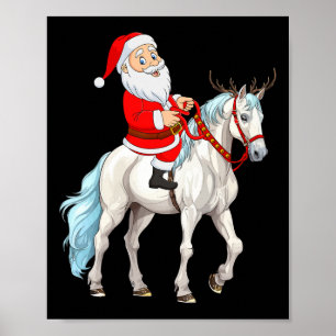 Xmas Style Reindeer Santa Riding Horse Christmas Poster