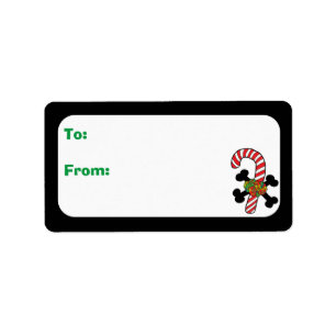 Xmas Sugar Skull Candy Cane Label