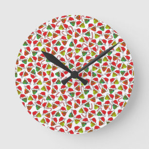 Xmas Sugar Skulls Round Clock