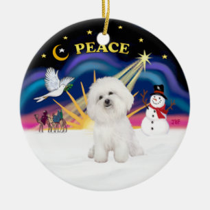 Xmas Sunrise - Bichon Frise 4 Ceramic Ornament