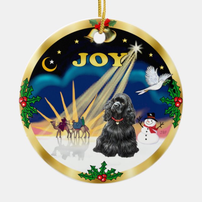 Xmas Sunrise - Black Cocker Spaniel Ceramic Ornament (Front)