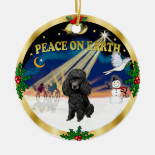 Xmas Sunrise - Black Toy Poodle Ceramic Tree Decoration