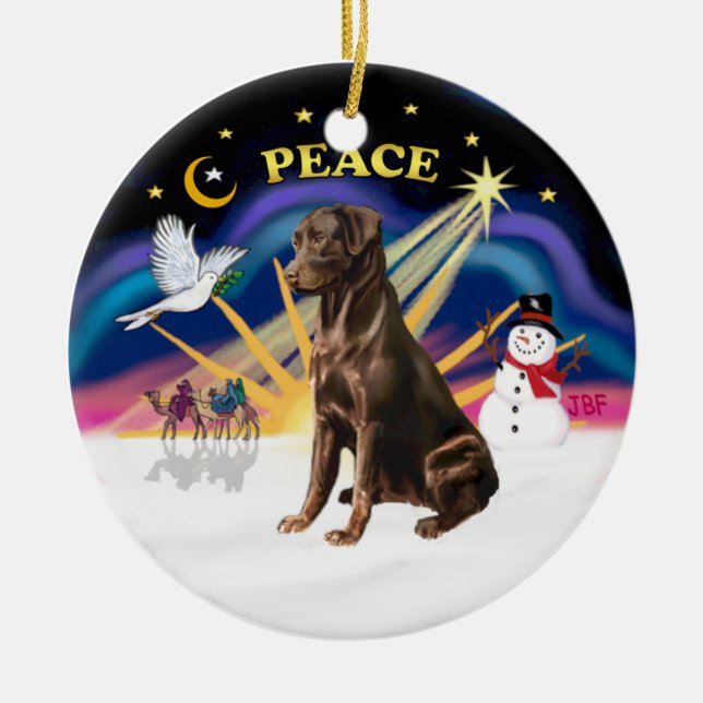 Xmas Sunrise - Chocolate Labrador Ceramic Ornament (Front)