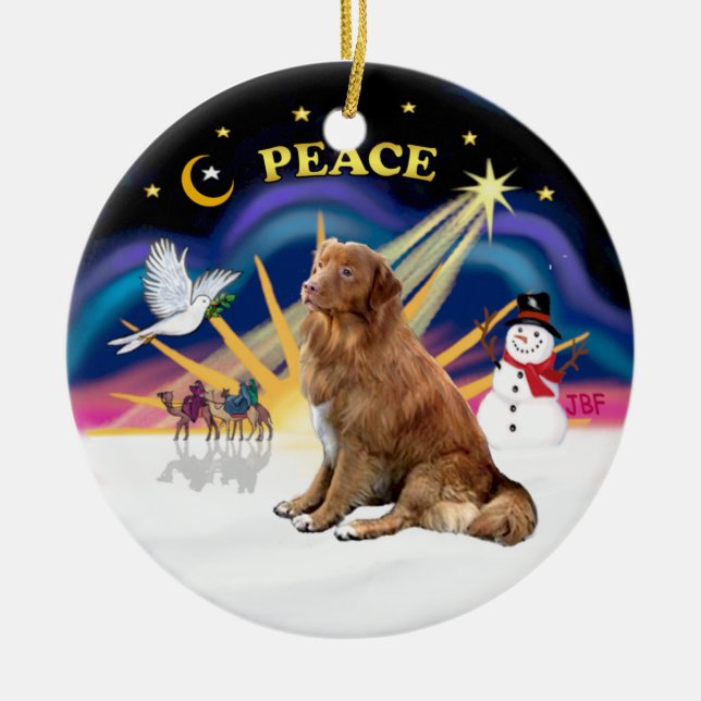 Xmas Sunrise - Nova Scotia dog Ceramic Tree Decoration (Front)