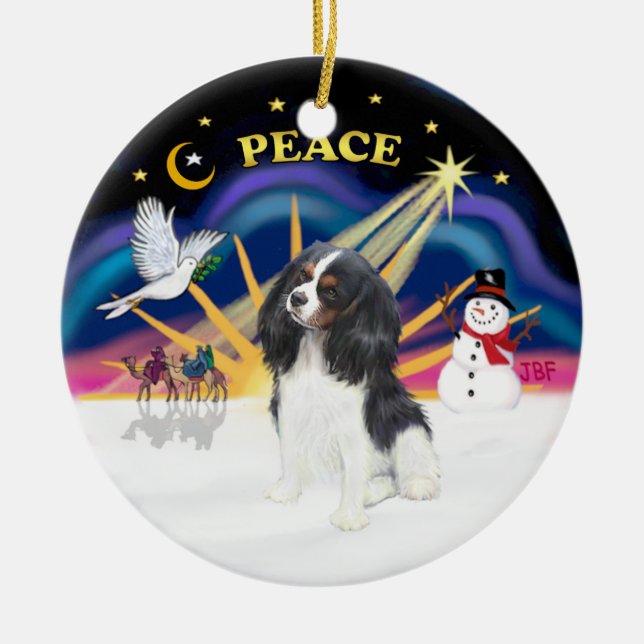 Xmas Sunrise - Tri Colour Cavalier Ceramic Tree Decoration (Front)